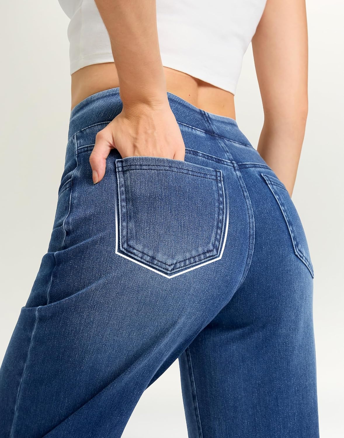 Rammus Wide Leg Jeans Woman High Waisted Pull On Stretchy Denim Pants