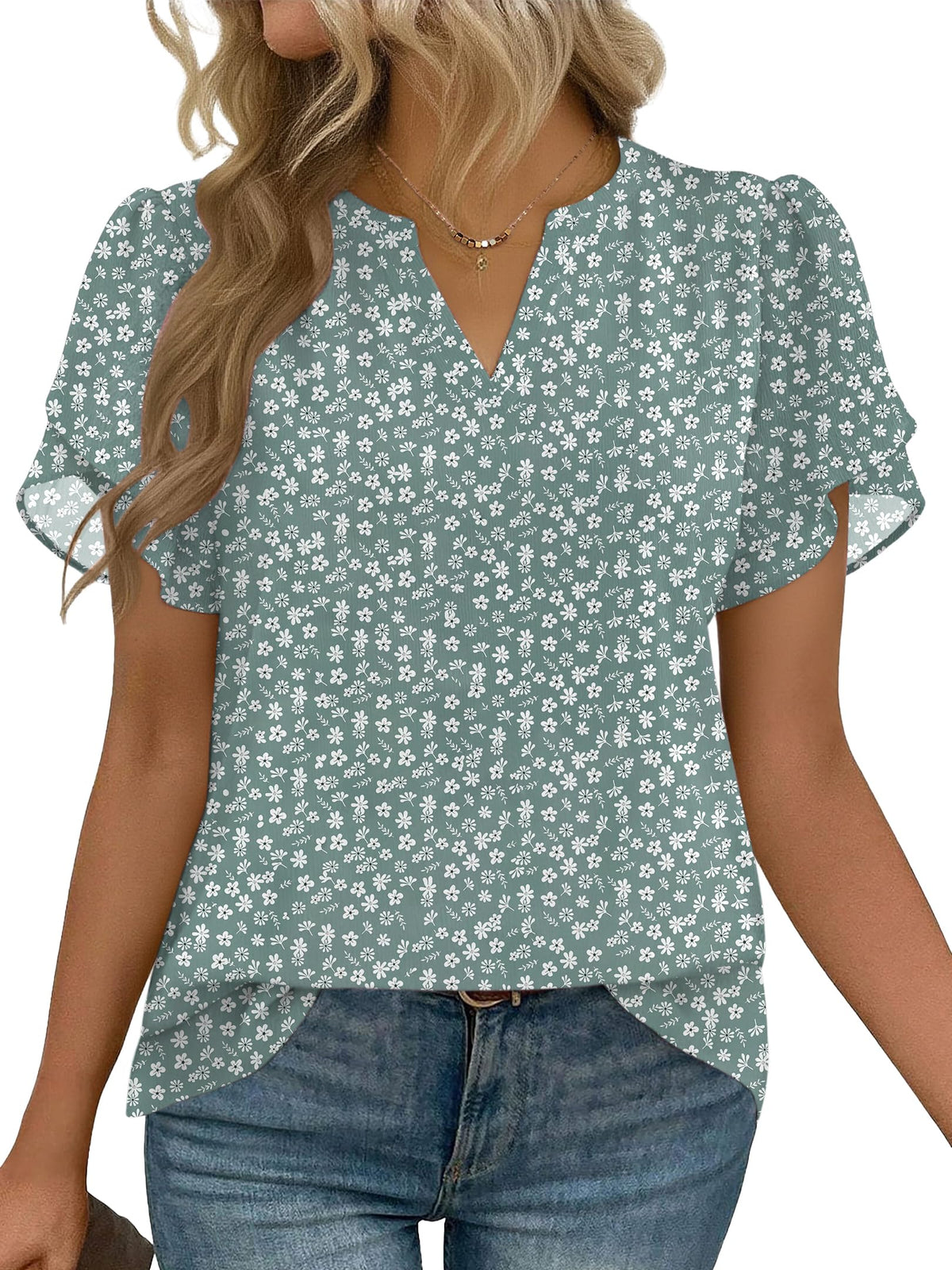 Zeagoo Womens Dressy Casual Chffon Shirts Short Sleeve V Neck Work Blouse