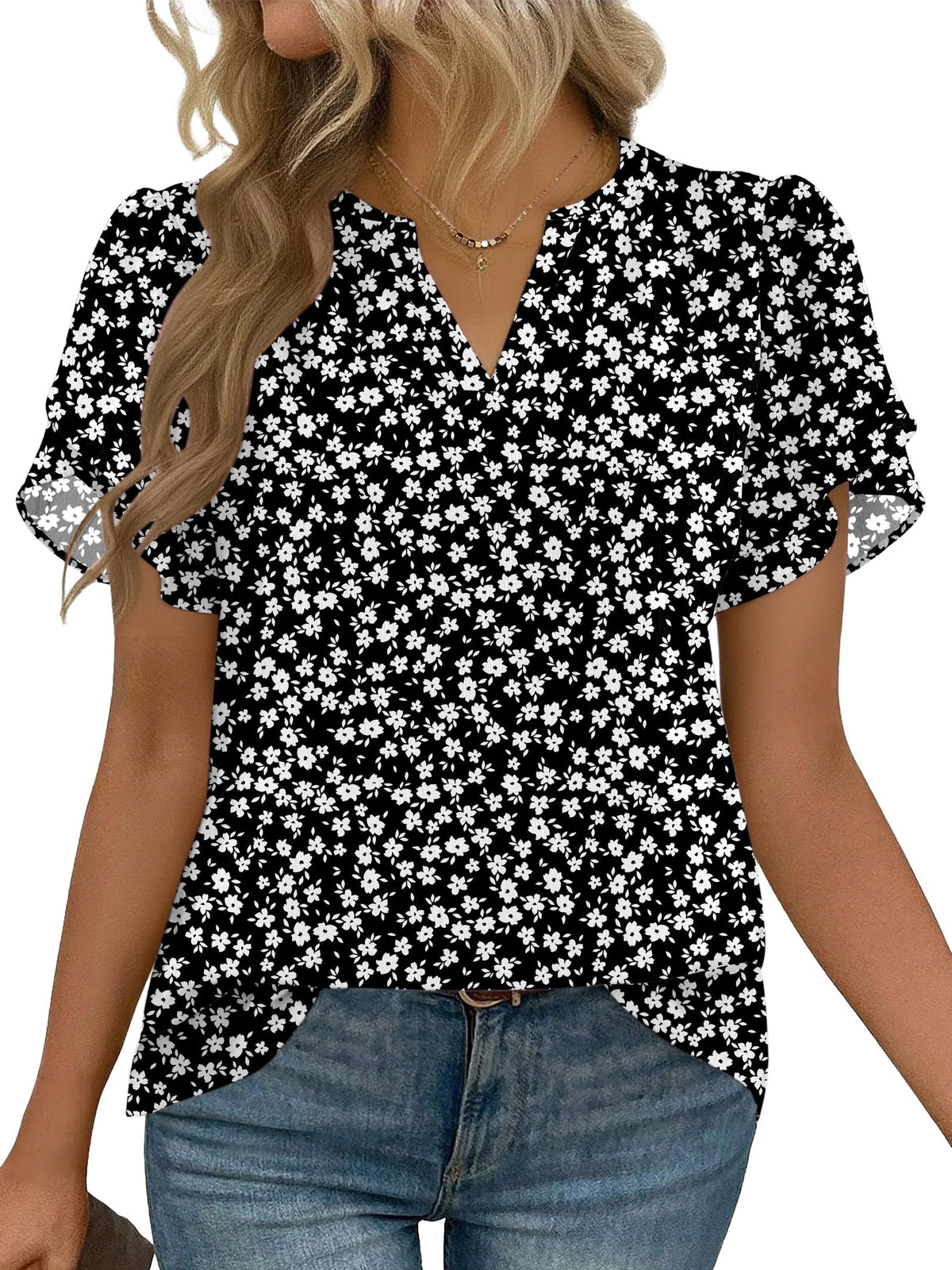 Zeagoo Womens Dressy Casual Chffon Shirts Short Sleeve V Neck Work Blouse