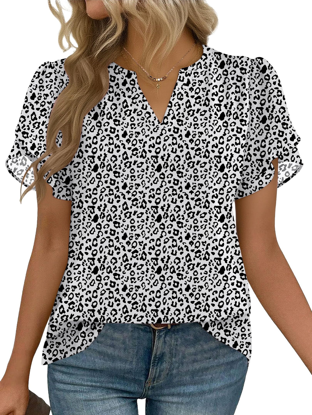 Zeagoo Womens Dressy Casual Chffon Shirts Short Sleeve V Neck Work Blouse