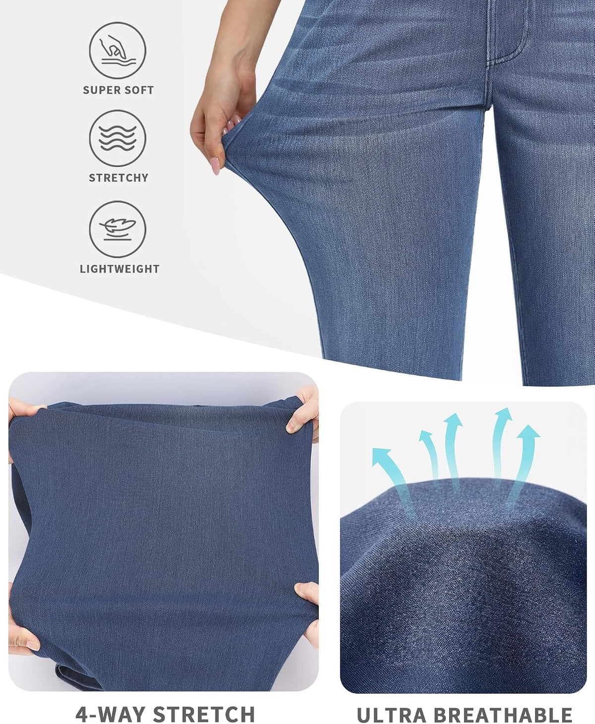 Pull on Straight Leg Jeans for Women Stretchy Sweatpant Jeans Elastic High Waist Tummy Control Trendy Denim Pants